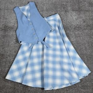 Vintage Vest Skirt Set Women's‎ Small?? Blue Plaid Midi